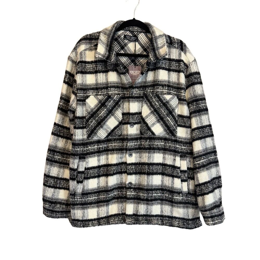 Ringspun Plaid Shacket Black Large NWT